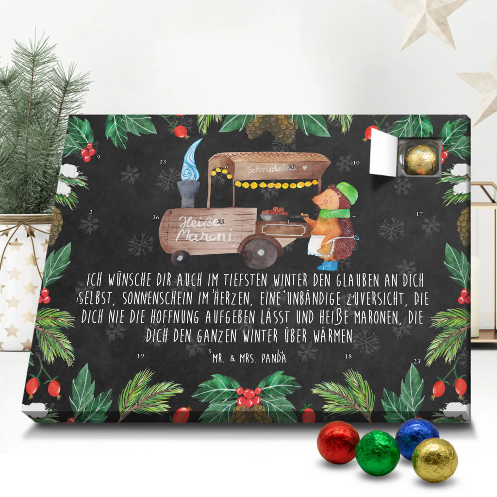 Chocolate advent calendar hedgehog Chestnuts Christmas time, snow