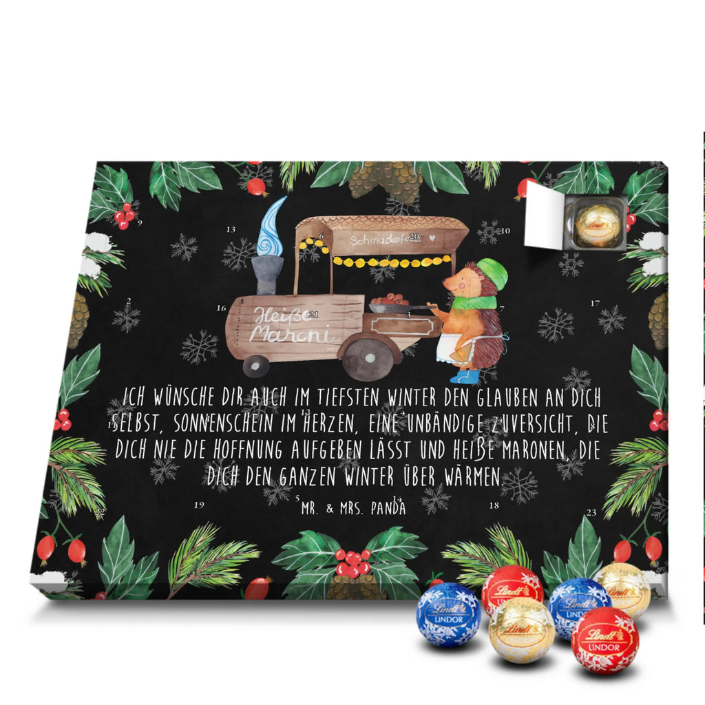 Chocolate advent calendar hedgehog Chestnuts Christmas time, snow