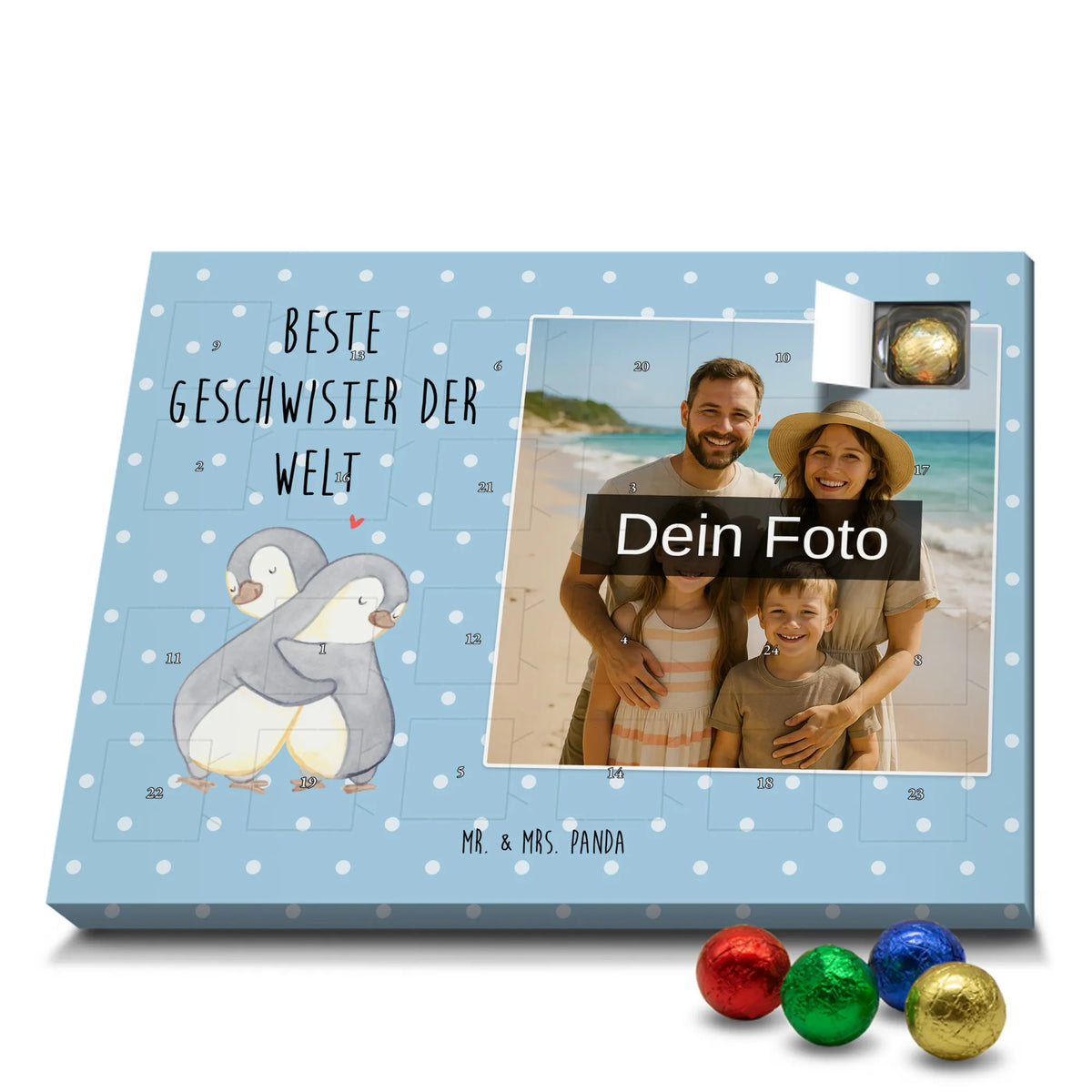 Personalisierter Schoko Foto Adventskalender Pinguin Beste Geschwister der Welt|p:1848078|h:1b72ac62e3c3bee618880738e718cf89