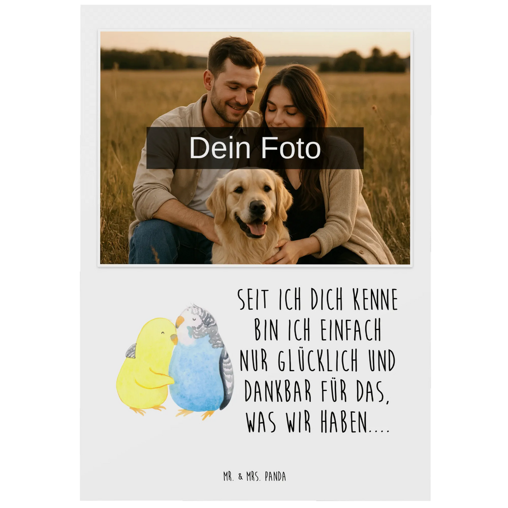 Personalized Photo Postcard Parakeets in love Personalisierte Foto Postkarte, Liebe, Partner, Freund, Freundin, Ehemann, Ehefrau, Heiraten, Verlobung, Heiratsantrag, Liebesgeschenk, Jahrestag, Hocheitstag, Vögel, Nähe, Kuscheln, Wellensittich, Vertrauen