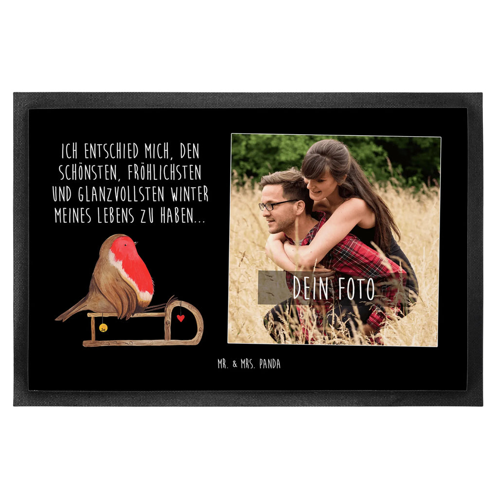 Personalisierte Foto Fußmatte Rotkehlchen Schlitten Personalisierte Foto Fußmatte, Winter, Weihnachten, Weihnachtsdeko, Nikolaus, Advent, Heiligabend, Wintermotiv, Schlitten, Vogel