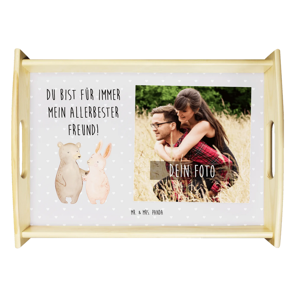 Personalized Photo Serving Tray bear and rabbit Embrace Personalisiertes Service Tablett, Liebe, Partner, Freund, Freundin, Ehemann, Ehefrau, Heiraten, Verlobung, Heiratsantrag, Liebesgeschenk, Jahrestag, Hocheitstag, Freunde, Bärchen, best friends, Bär, Hase, bester Freund