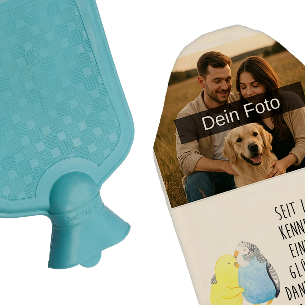 Personalized Photo Hot Water Bottle Parakeets in love Personalisierte Foto Wärmflasche, Liebe, Partner, Freund, Freundin, Ehemann, Ehefrau, Heiraten, Verlobung, Heiratsantrag, Liebesgeschenk, Jahrestag, Hocheitstag, Vögel, Wellensittich, Kuscheln, Vertrauen, Nähe