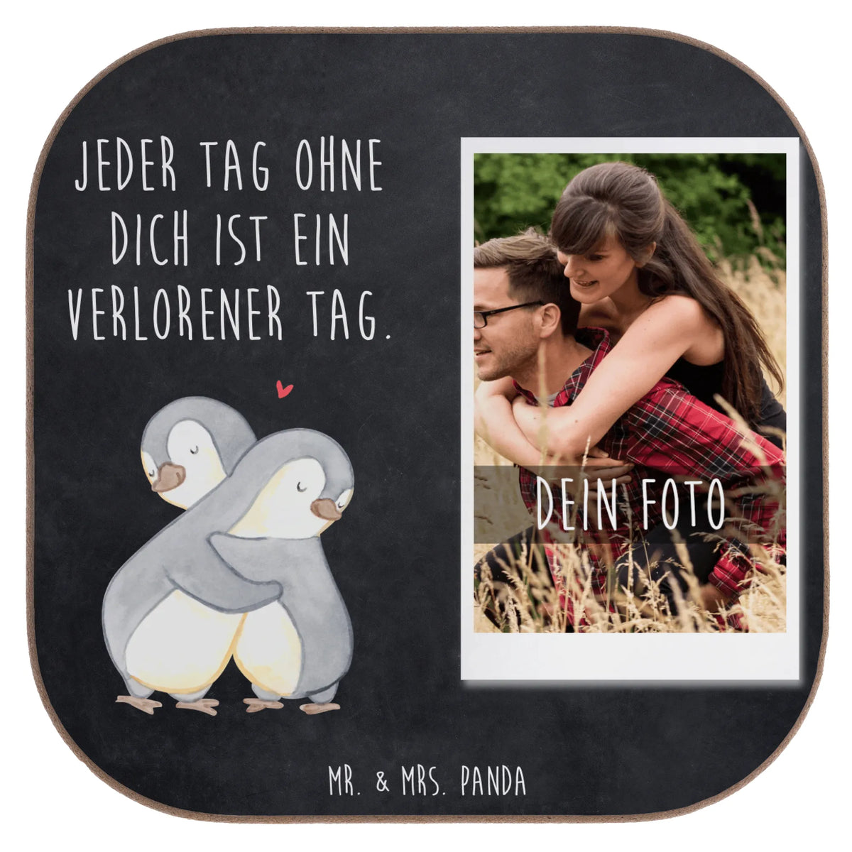 Personalized Photo Coaster penguins Cuddle