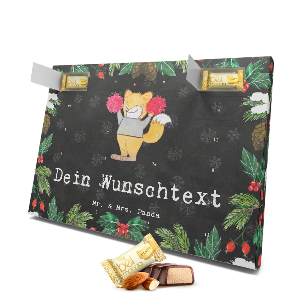 Personalisierter Marzipan Adventskalender Fuchs Cheerleader Personalisierter Marzipan Adventskalender, Geschenk, Sport, Sportart, Hobby, Schenken, Danke, Dankeschön, Auszeichnung, Gewinn, Sportler, Cheerleader, Turniere, Turnen, Cheerleading, Turn Club