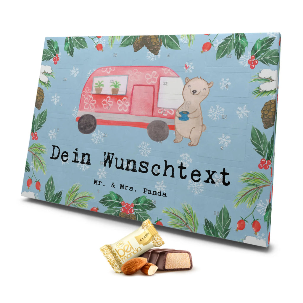 Personalisierter Marzipan Adventskalender Bär Camper Personalisierter Marzipan Adventskalender, Geschenk, Sport, Sportart, Hobby, Schenken, Danke, Dankeschön, Auszeichnung, Gewinn, Sportler, Zelten, Urlaub, Campingplatz, Camper, Campen, Wohnmobil, Roadtrip