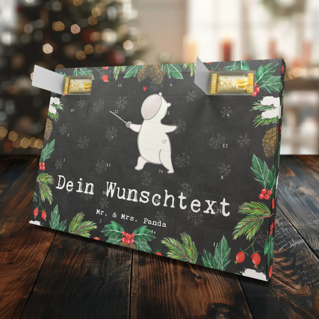 Personalisierter Marzipan Adventskalender Panda Fechten Personalisierter Marzipan Adventskalender, Geschenk, Sport, Sportart, Hobby, Schenken, Danke, Dankeschön, Auszeichnung, Gewinn, Sportler, Fecht Club, Fechten, Fechter Bund, Fecht Verein