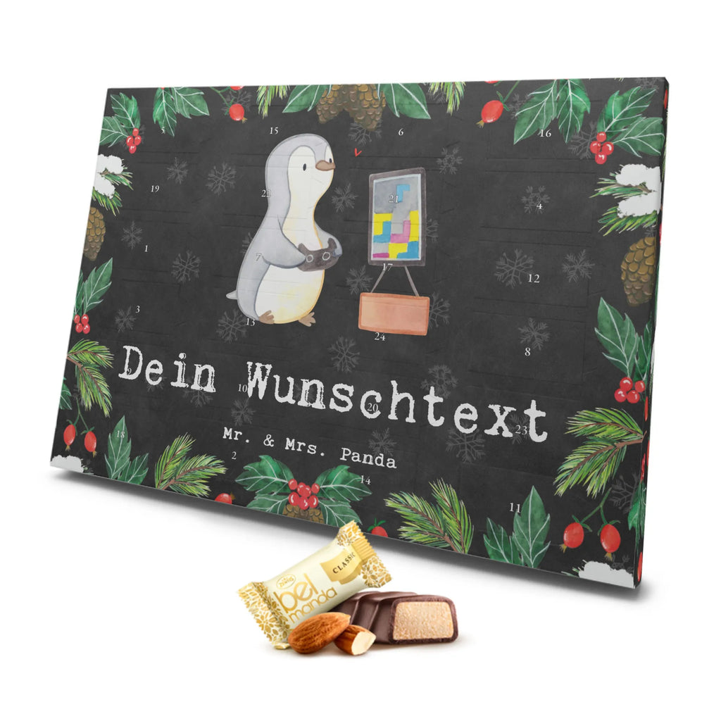 Personalisierter Marzipan Adventskalender Pinguin Zocken Personalisierter Marzipan Adventskalender, Geschenk, Sport, Sportart, Hobby, Schenken, Danke, Dankeschön, Auszeichnung, Gewinn, Sportler, Videogames, Gaming, Videospiele, Zocken