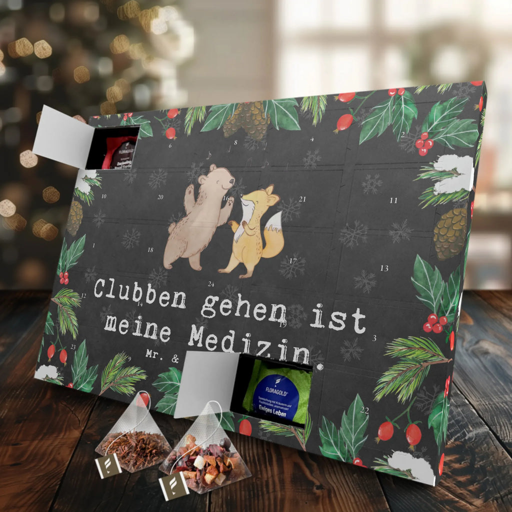  Niedźwiedź & lis dyskoteka Tee Adventskalender, Adventskalender mit Tee, Adventskalender, Geschenk, Schenken, Sport, Sportart, Hobby, Danke, Dankeschön, Auszeichnung, Gewinn, Sportler, Feiern, Clubbing, Clubs, Disco, Tanzen