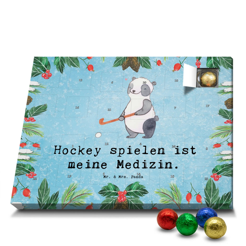 Chocolate advent calendar panda play hockey giving, Gift, thank you, award, profit, athlete, field hockey, Play hockey, hockey club, hockey stick