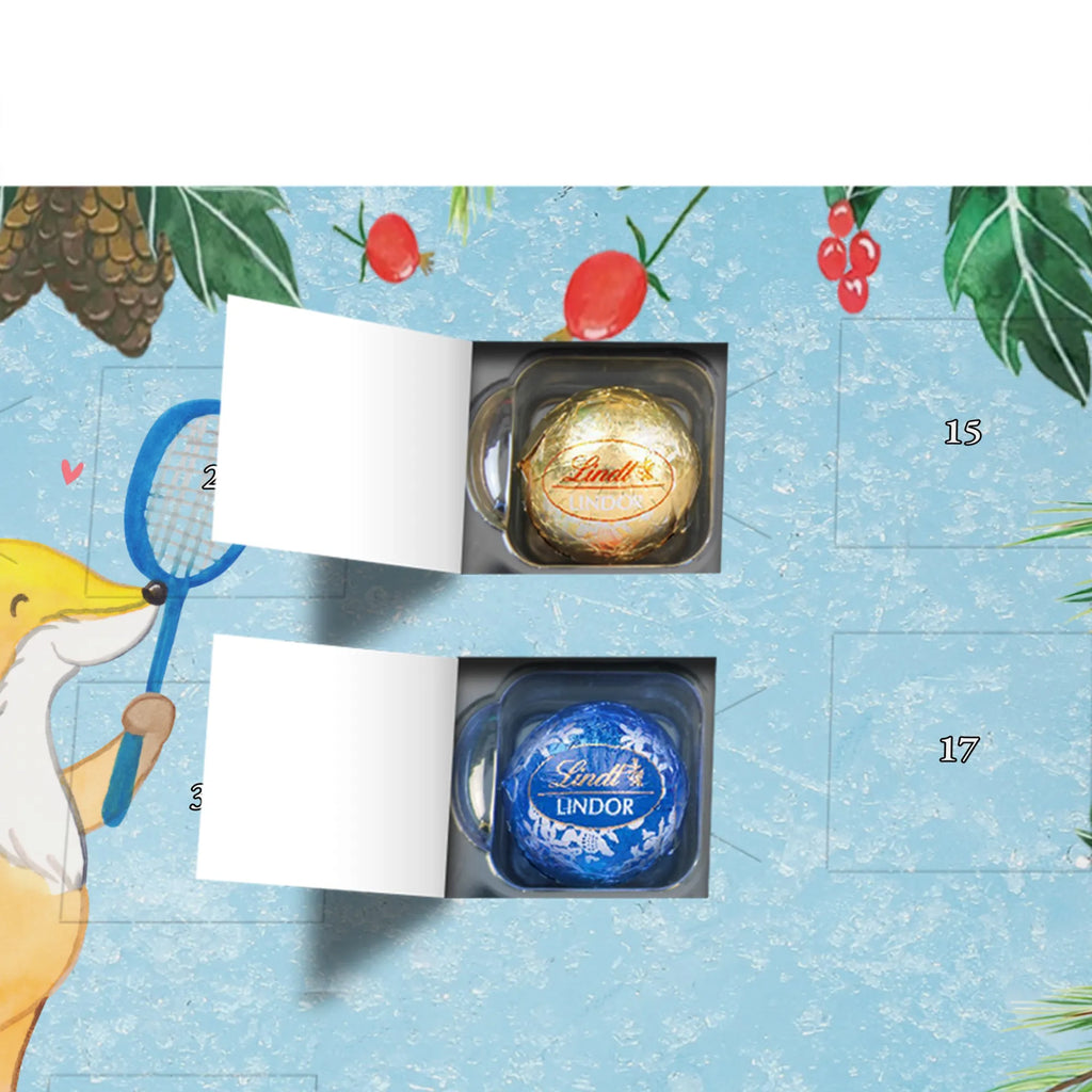 Chocolate advent calendar Fox play badminton giving, Gift, thank you, award, profit, athlete, Play shuttlecock
