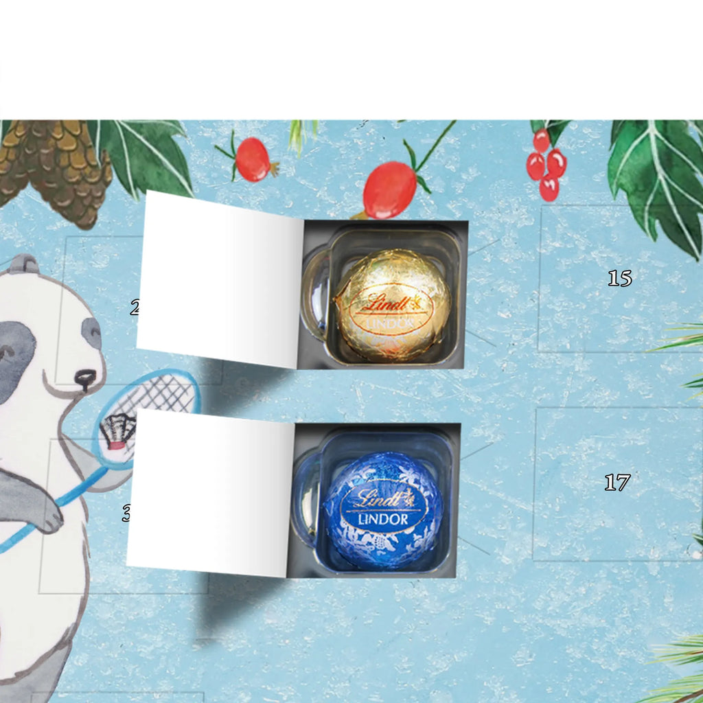 Chocolate advent calendar panda badminton giving, Gift, thank you, award, profit, athlete, play badminton