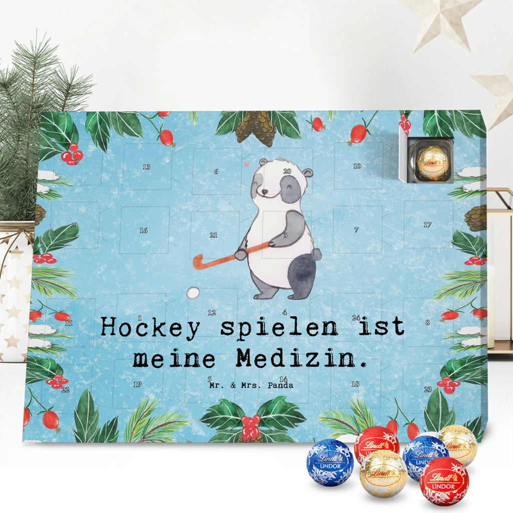 Chocolate advent calendar panda play hockey giving, Gift, thank you, award, profit, athlete, field hockey, Play hockey, hockey club, hockey stick