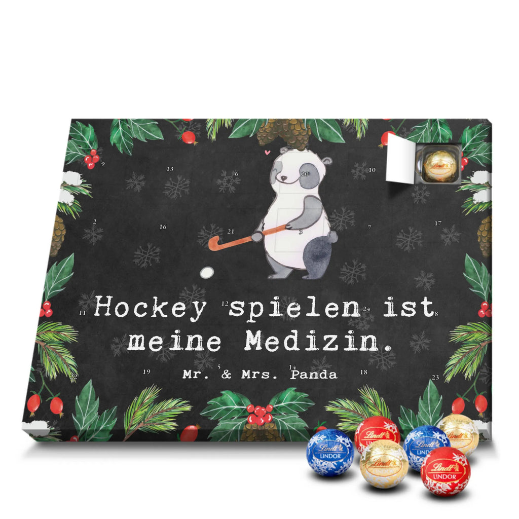 Chocolate advent calendar panda play hockey giving, Gift, thank you, award, profit, athlete, field hockey, Play hockey, hockey club, hockey stick