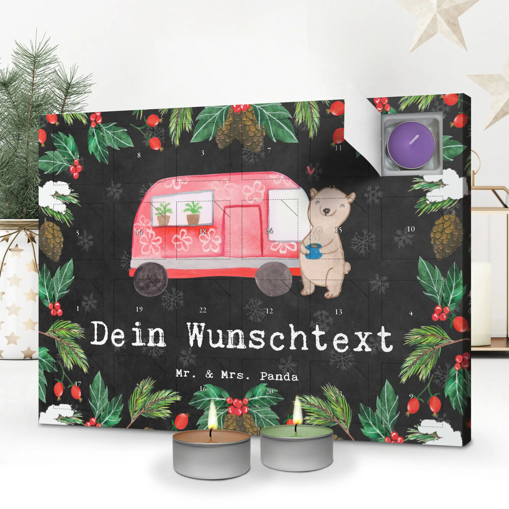 Personalisierter Duftkerzen Adventskalender Bär Camper Personalisierter Duftkerzen Adventskalender, Geschenk, Schenken, Sport, Sportart, Hobby, Danke, Dankeschön, Auszeichnung, Gewinn, Sportler, Zelten, Roadtrip, Wohnmobil, Campingplatz, Urlaub, Campen, Camper