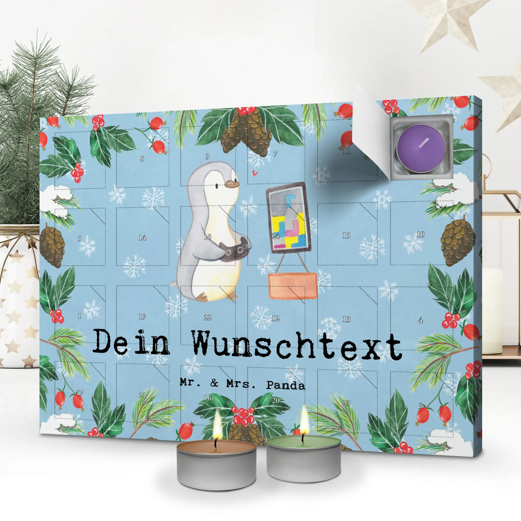 Personalisierter Duftkerzen Adventskalender Pinguin Zocken Personalisierter Duftkerzen Adventskalender, Geschenk, Schenken, Sport, Sportart, Hobby, Danke, Dankeschön, Auszeichnung, Gewinn, Sportler, Zocken, Gaming, Videogames, Videospiele