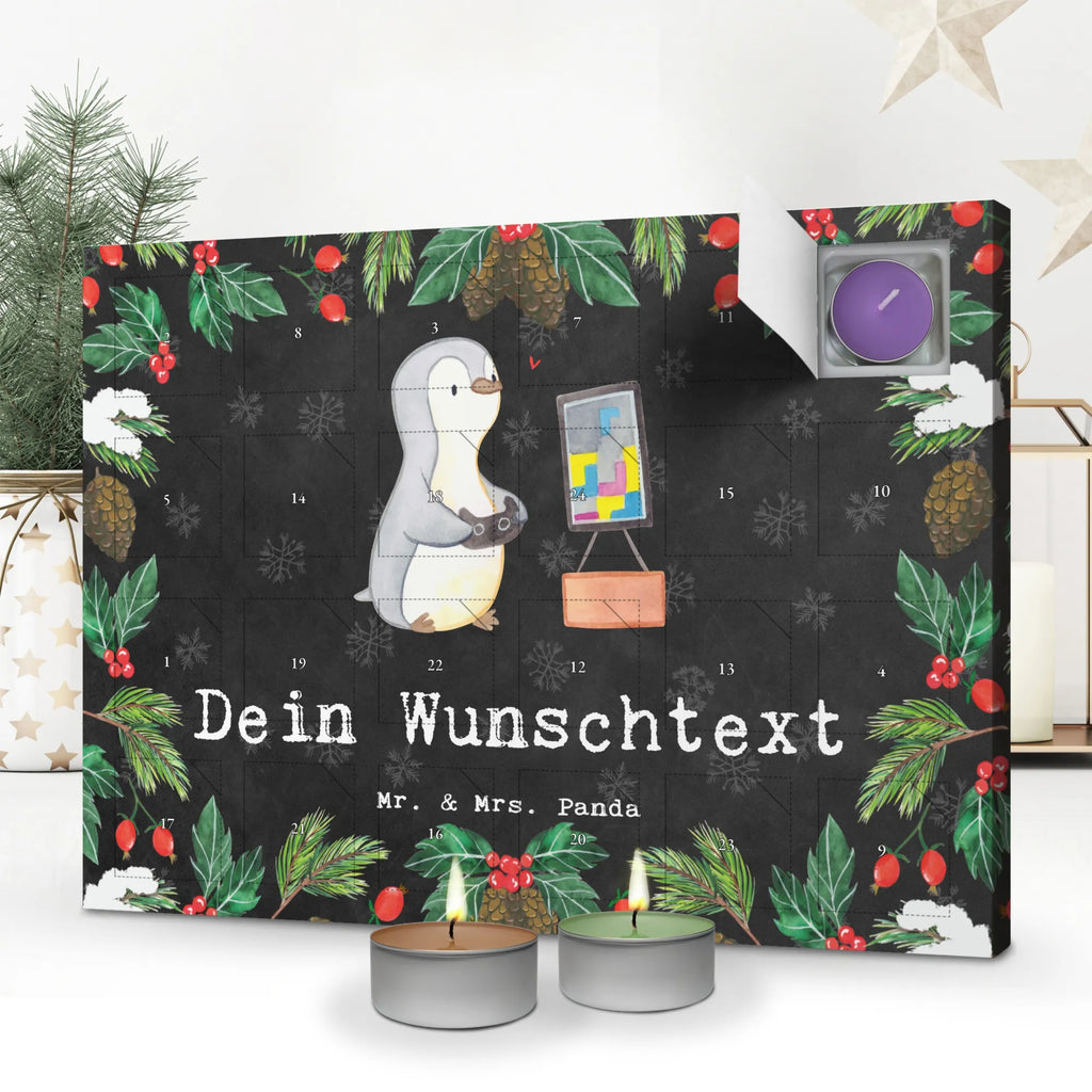 Personalisierter Duftkerzen Adventskalender Pinguin Zocken Personalisierter Duftkerzen Adventskalender, Geschenk, Schenken, Sport, Sportart, Hobby, Danke, Dankeschön, Auszeichnung, Gewinn, Sportler, Zocken, Gaming, Videogames, Videospiele