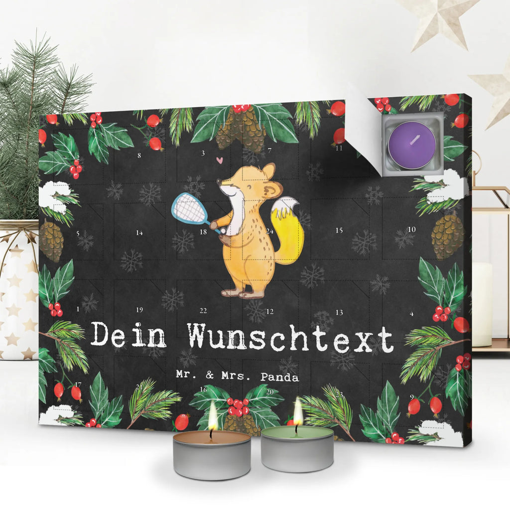  Fox playing squash Personalisierter Duftkerzen Adventskalender, Geschenk, Schenken, Sport, Sportart, Hobby, Danke, Dankeschön, Auszeichnung, Gewinn, Sportler, Ballsport, Squashhalle, Squash spielen