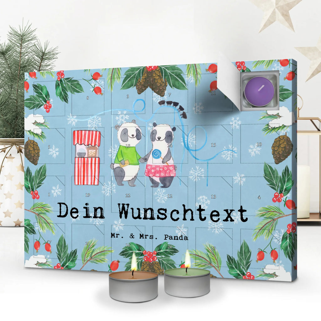  pandas visit amusement park Personalisierter Duftkerzen Adventskalender, Geschenk, Schenken, Sport, Sportart, Hobby, Danke, Dankeschön, Auszeichnung, Gewinn, Sportler, Freizeitpark Besuchen, Achterbahn fahren