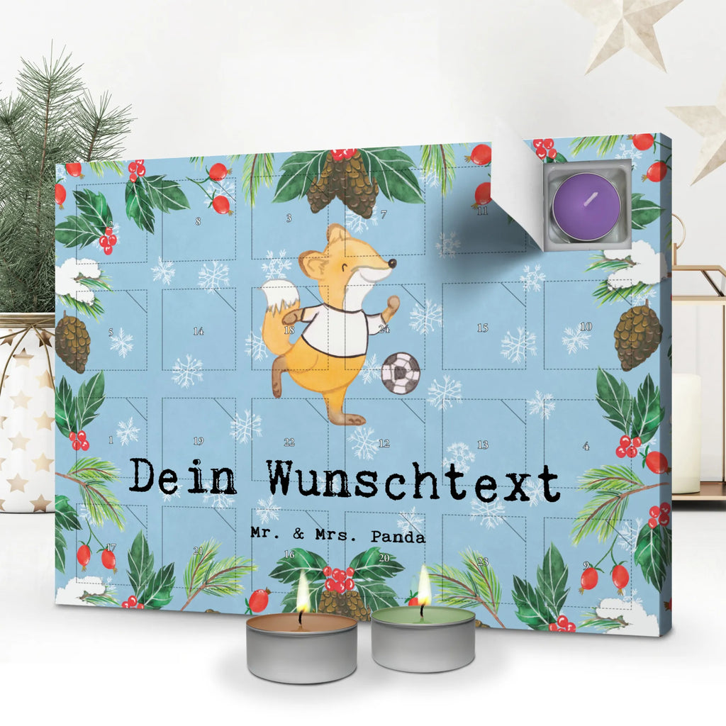  Fox play soccer Personalisierter Duftkerzen Adventskalender, Geschenk, Schenken, Sport, Sportart, Hobby, Danke, Dankeschön, Auszeichnung, Gewinn, Sportler, Bolzplatz, Fußballerin, Soccer, Fußball, Fußballer, Bolzen