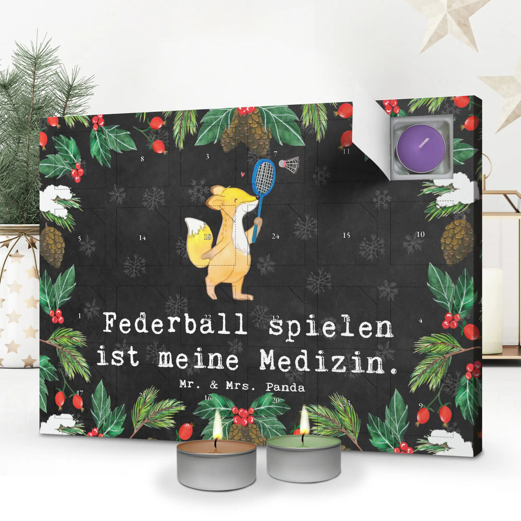 Scented candle advent calendar Fox play badminton Gift, sport, hobby, giving, thank you, award, profit, athlete, badminton, Play shuttlecock