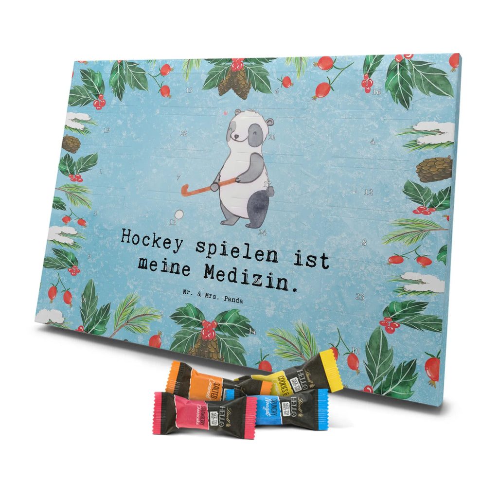 Chocolate advent calendar panda play hockey giving, Gift, thank you, award, profit, athlete, field hockey, Play hockey, hockey club, hockey stick