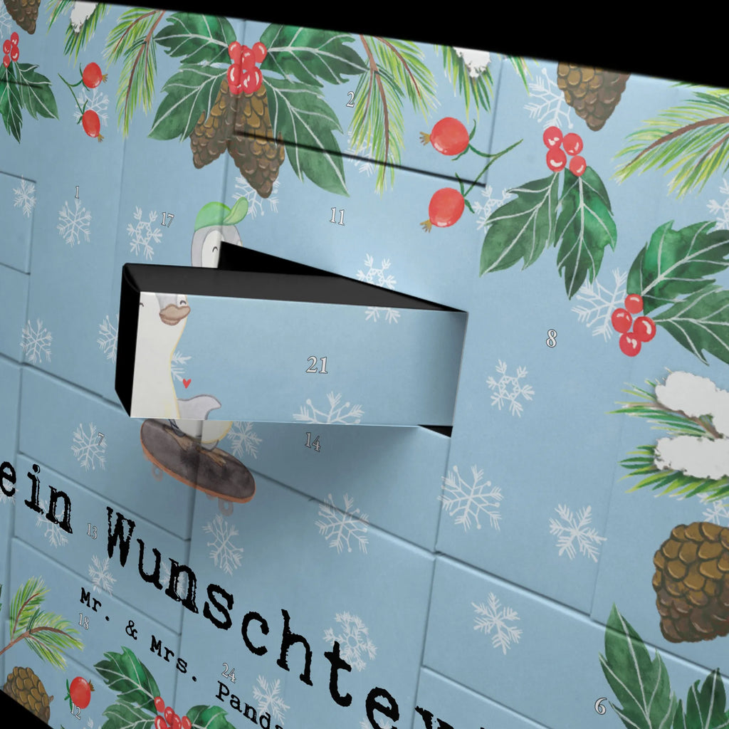 Personalisierter Befüllbarer Adventskalender Pinguin Skateboarden Adventskalender Zum Selbst Befüllen, Befüllbarer Adventskalender, Geschenk, Schenken, Sport, Sportart, Hobby, Danke, Dankeschön, Auszeichnung, Gewinn, Sportler, Skateboarden, Skateplatz, Skaten, Skateboard, Skateboard fahren