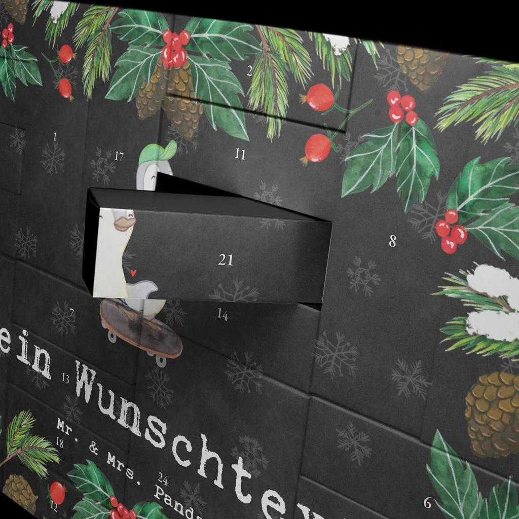 Personalisierter Befüllbarer Adventskalender Pinguin Skateboarden Adventskalender Zum Selbst Befüllen, Befüllbarer Adventskalender, Geschenk, Schenken, Sport, Sportart, Hobby, Danke, Dankeschön, Auszeichnung, Gewinn, Sportler, Skateboarden, Skateplatz, Skaten, Skateboard, Skateboard fahren
