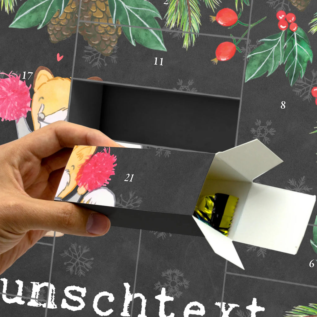 Personalisierter Befüllbarer Adventskalender Fuchs Cheerleader Adventskalender Zum Selbst Befüllen, Befüllbarer Adventskalender, Geschenk, Schenken, Sport, Sportart, Hobby, Danke, Dankeschön, Auszeichnung, Gewinn, Sportler, Cheerleader, Turniere, Turn Club, Cheerleading, Turnen