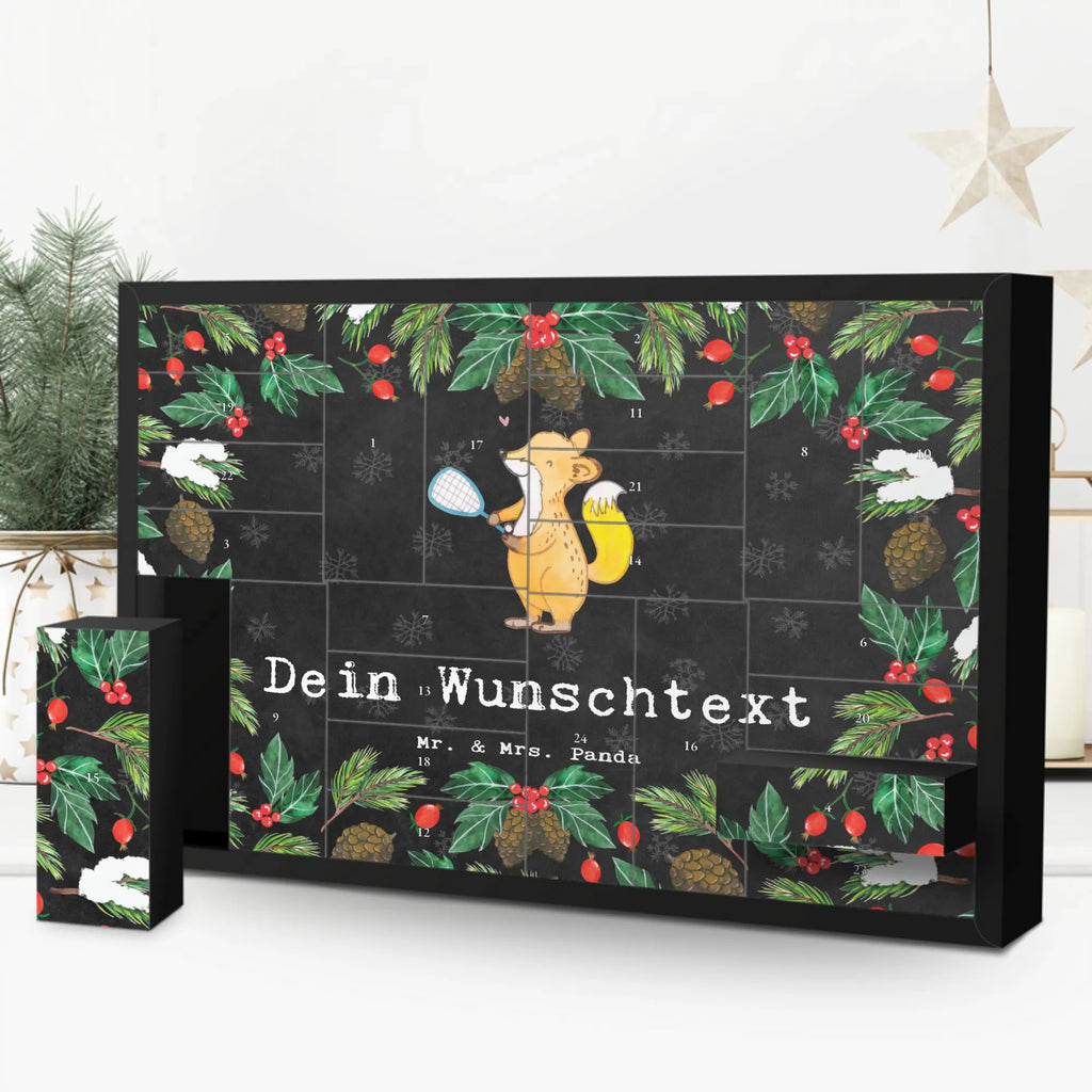  Fox playing squash Befüllbarer Adventskalender, Adventskalender Zum Selbst Befüllen, Geschenk, Schenken, Sport, Sportart, Hobby, Danke, Dankeschön, Auszeichnung, Gewinn, Sportler, Squashhalle, Squash spielen, Ballsport