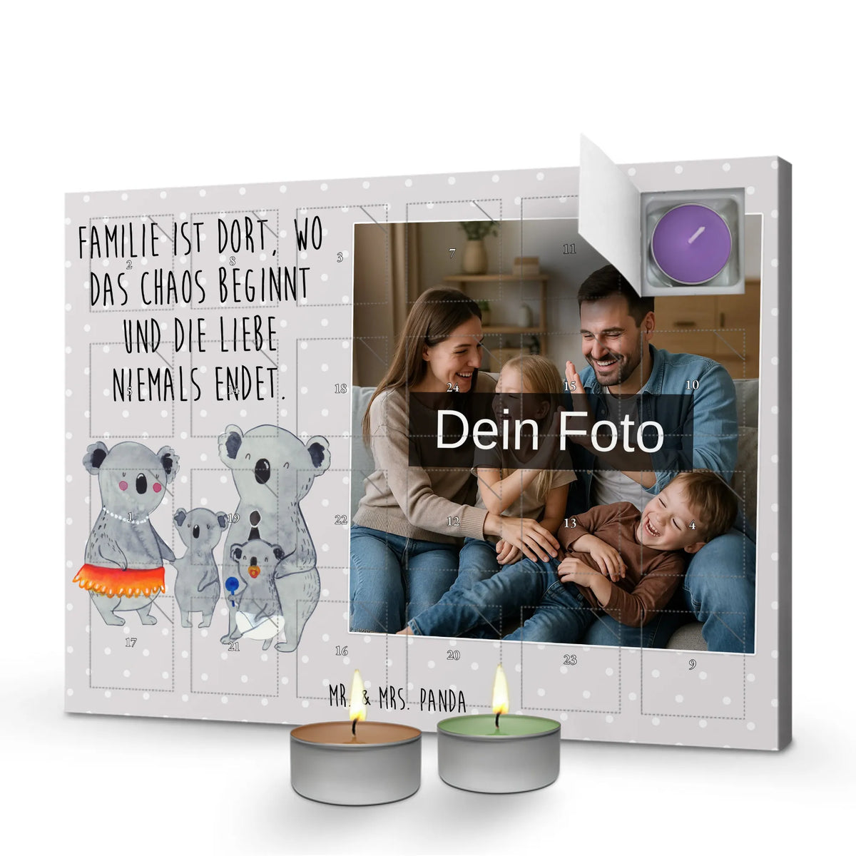  Koala Family Personalisierter Duftkerzen Foto Adventskalender, Mama, Oma, Opa, Schwester, Papa, Bruder, Muttertag, Vatertag, Familie, Kinder, Familienleben, Koala, Family, Koalas, Geschwister