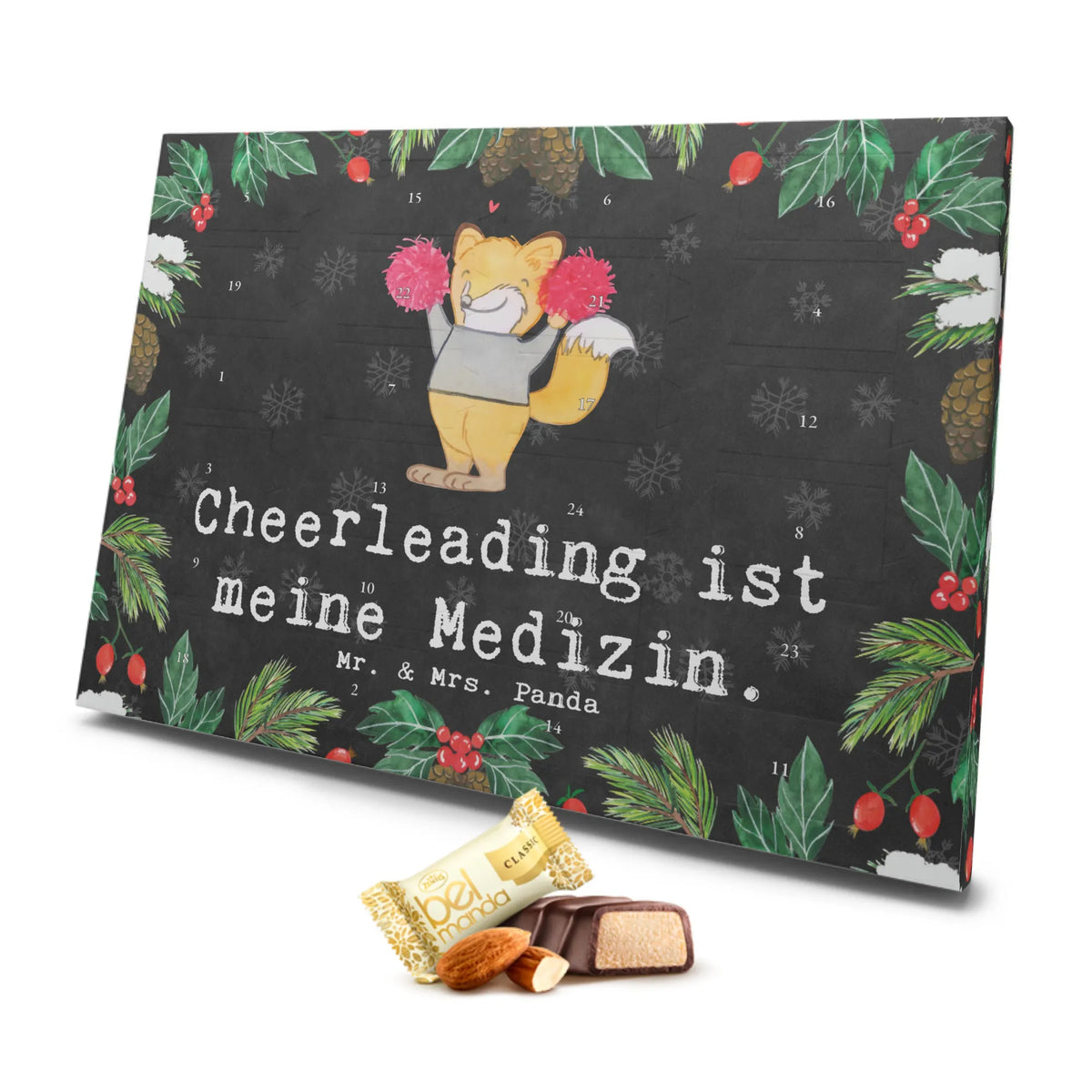 Marzipan Adventskalender Fuchs Cheerleader Marzipan Adventskalender, Geschenk, Sport, Sportart, Hobby, Schenken, Danke, Dankeschön, Auszeichnung, Gewinn, Sportler, Cheerleading, Turniere, Turnen, Turn Club, Cheerleader