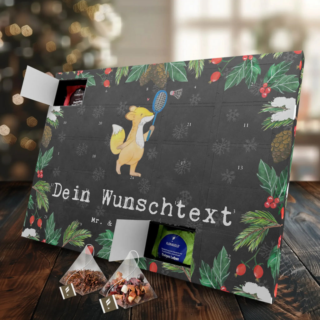  Fox play badminton Personalisierter Tee Adventskalender, Geschenk, Schenken, Sport, Sportart, Hobby, Danke, Dankeschön, Auszeichnung, Gewinn, Sportler, Badminton, Federball spielen