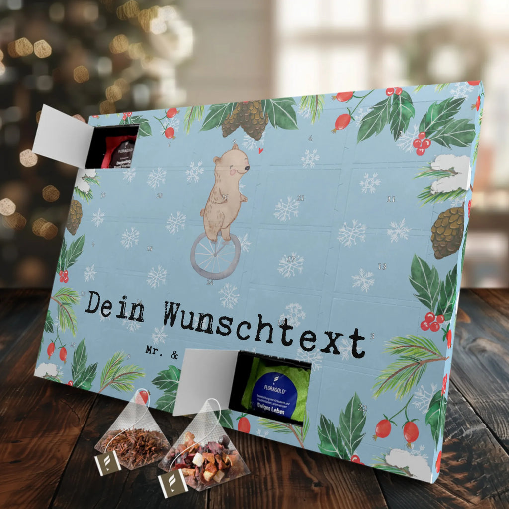 Personalisierter Tee Adventskalender Bär Einrad fahren Personalisierter Tee Adventskalender, Geschenk, Schenken, Sport, Sportart, Hobby, Danke, Dankeschön, Auszeichnung, Gewinn, Sportler, Einrad fahren