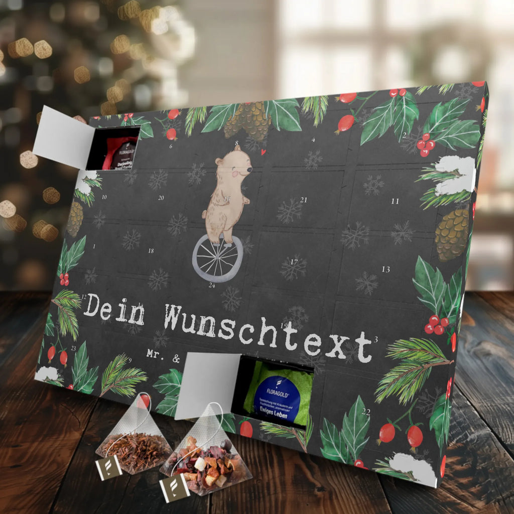 Personalisierter Tee Adventskalender Bär Einrad fahren Personalisierter Tee Adventskalender, Geschenk, Schenken, Sport, Sportart, Hobby, Danke, Dankeschön, Auszeichnung, Gewinn, Sportler, Einrad fahren
