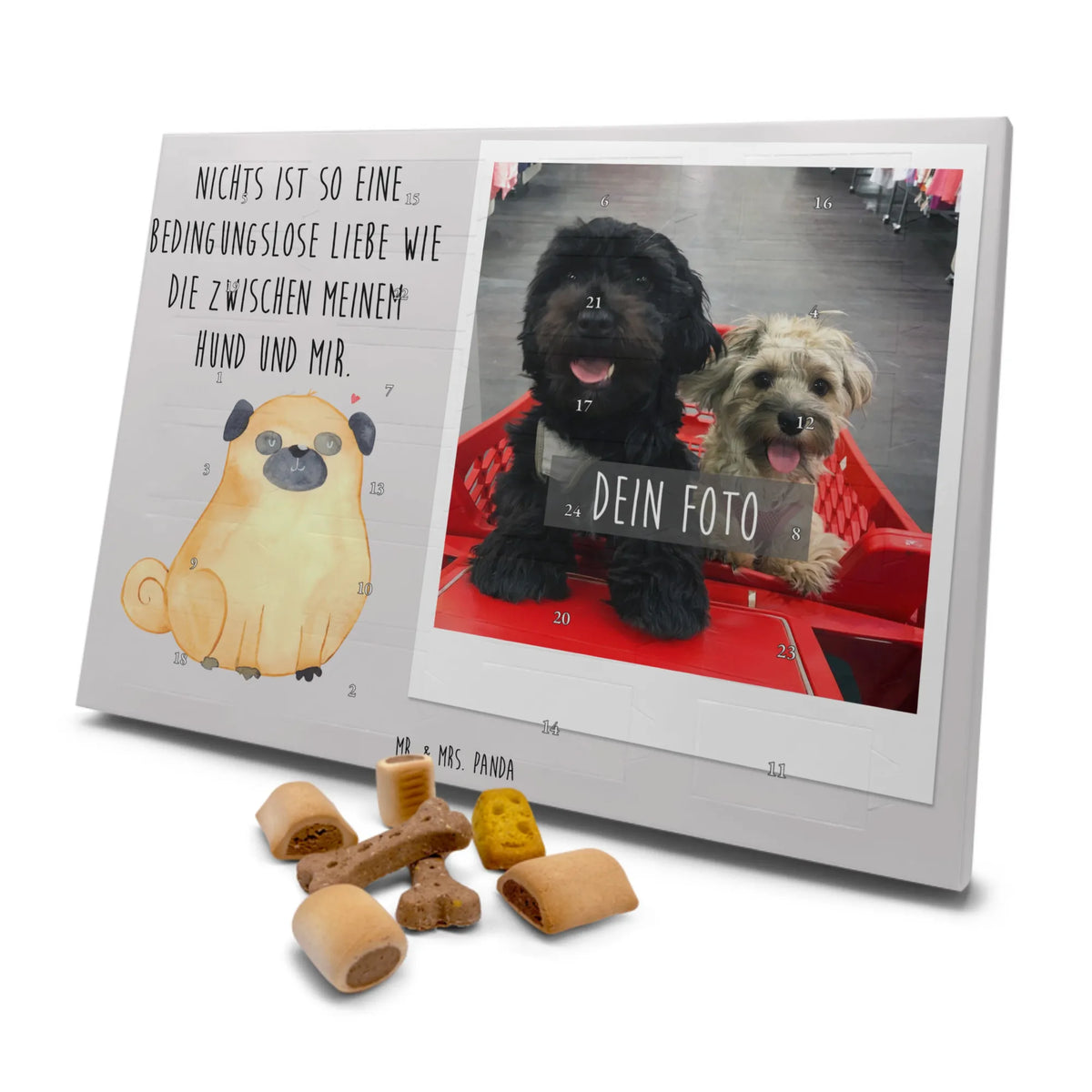  Mops Adventskalender mit Hundefoto, Adventskalender Hund mit Foto, Fotokalender Hund, Hundeadventskalender mit Foto, Foto-Weihnachtskalender Hund, Personalisierter Foto-Adventskalender, Sprüche, Hund, Hunderasse, Hundebesitzer, Hundemotiv, Haustier, Tierliebhaber, Hundeliebe, Liebe, Mops