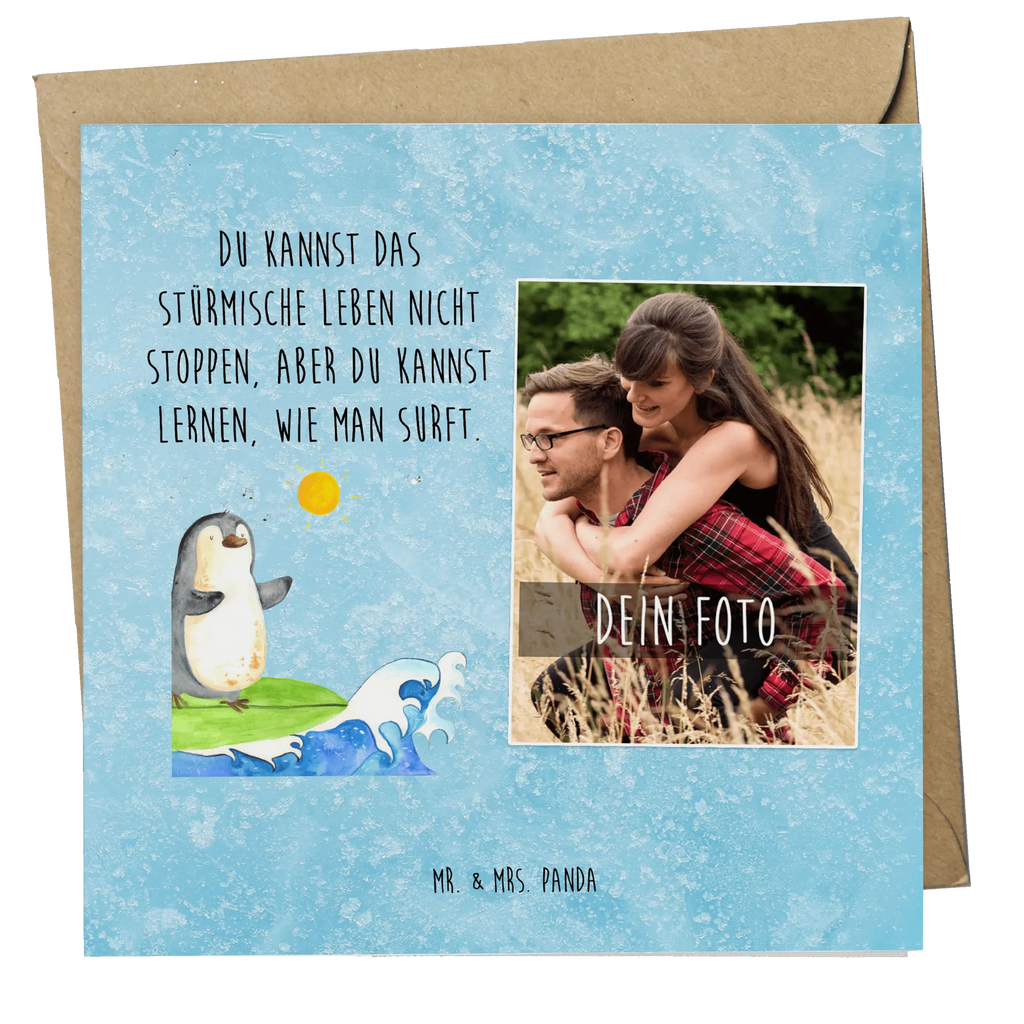 Personalisierte Foto Deluxe Karte Pinguin Surfer Personalisierte Foto Grußkarte, Pinguin, Pinguine, surfen, Surfer, Hawaii, Urlaub, Wellen, Wellen reiten, Portugal