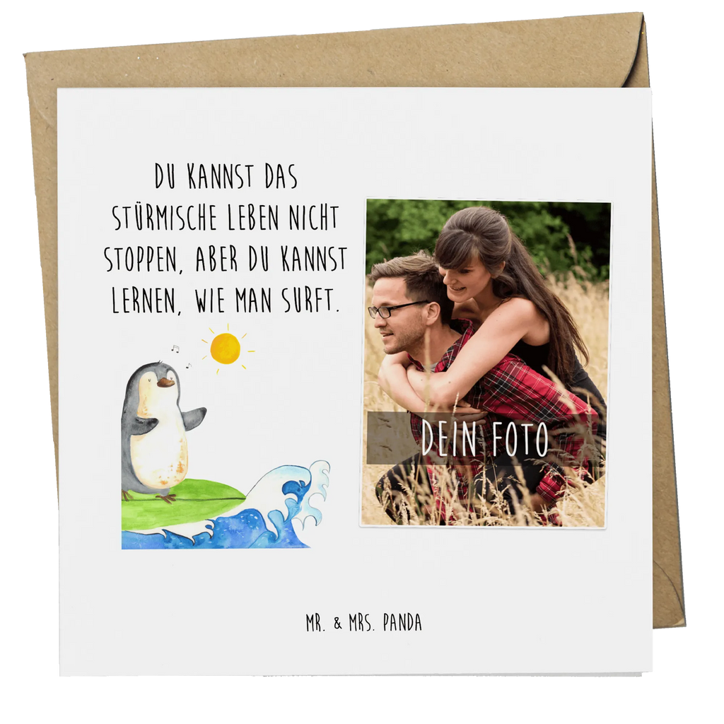 Personalisierte Foto Deluxe Karte Pinguin Surfer Personalisierte Foto Grußkarte, Pinguin, Pinguine, surfen, Surfer, Hawaii, Urlaub, Wellen, Wellen reiten, Portugal