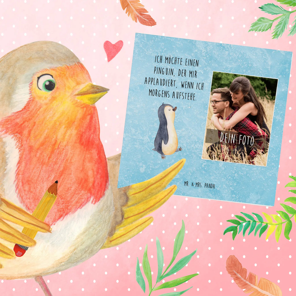 Personalized Photo Deluxe Card Penguin march Personalisierte Foto Grußkarte, Pinguin, Pinguine, Frühaufsteher, Langschläfer, Bruder, Schwester, Familie