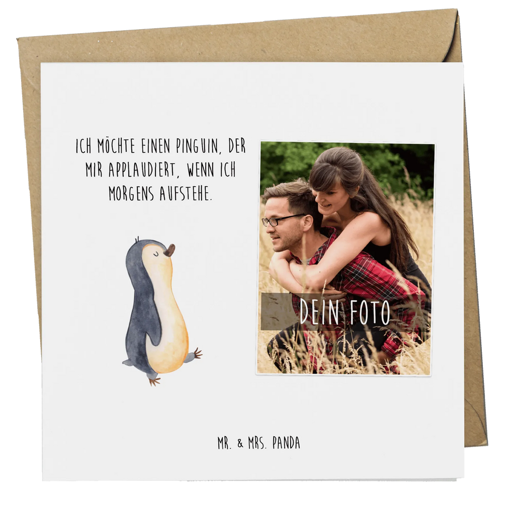 Personalized Photo Deluxe Card Penguin march Personalisierte Foto Grußkarte, Pinguin, Pinguine, Frühaufsteher, Langschläfer, Bruder, Schwester, Familie