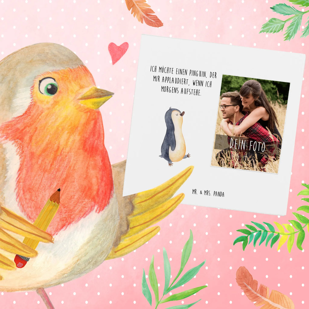 Personalized Photo Deluxe Card Penguin march Personalisierte Foto Grußkarte, Pinguin, Pinguine, Frühaufsteher, Langschläfer, Bruder, Schwester, Familie