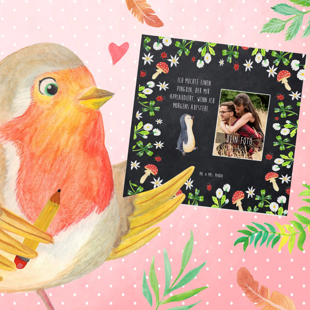 Personalized Photo Deluxe Card Penguin march Personalisierte Foto Grußkarte, Pinguin, Pinguine, Frühaufsteher, Langschläfer, Bruder, Schwester, Familie