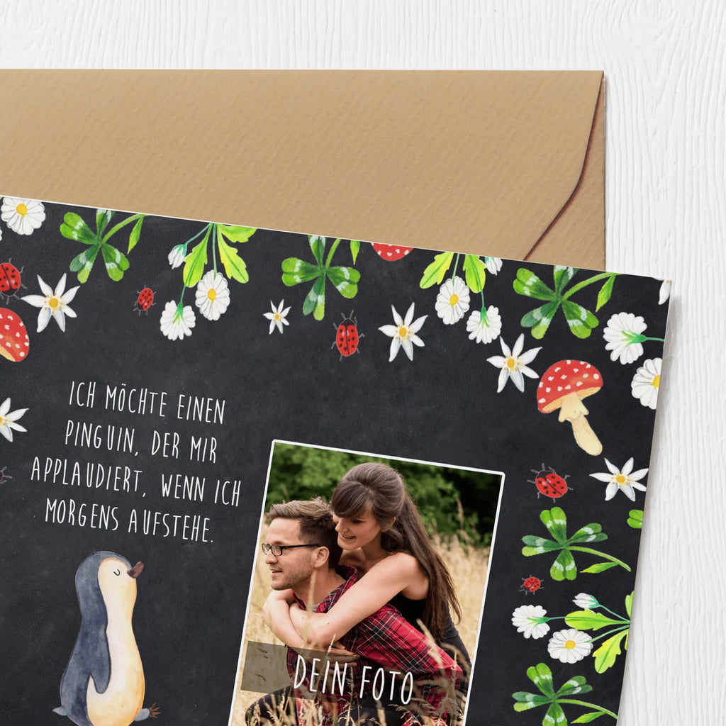 Personalized Photo Deluxe Card Penguin march Personalisierte Foto Grußkarte, Pinguin, Pinguine, Frühaufsteher, Langschläfer, Bruder, Schwester, Familie