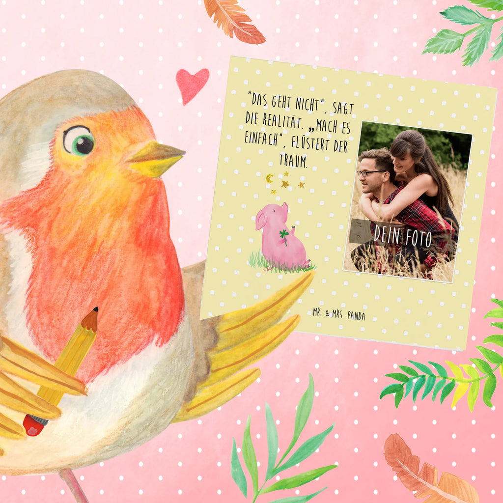 Personalized Photo Deluxe Card Pig Luck Personalisierte Foto Grußkarte, Tiermotive, Gute Laune, lustige Sprüche, Tiere, Glücksschwein. Glück, Schwein, Schweinchen, Sterne, Sernchen, Ziele, Träume, Motivation, Glücksbringer