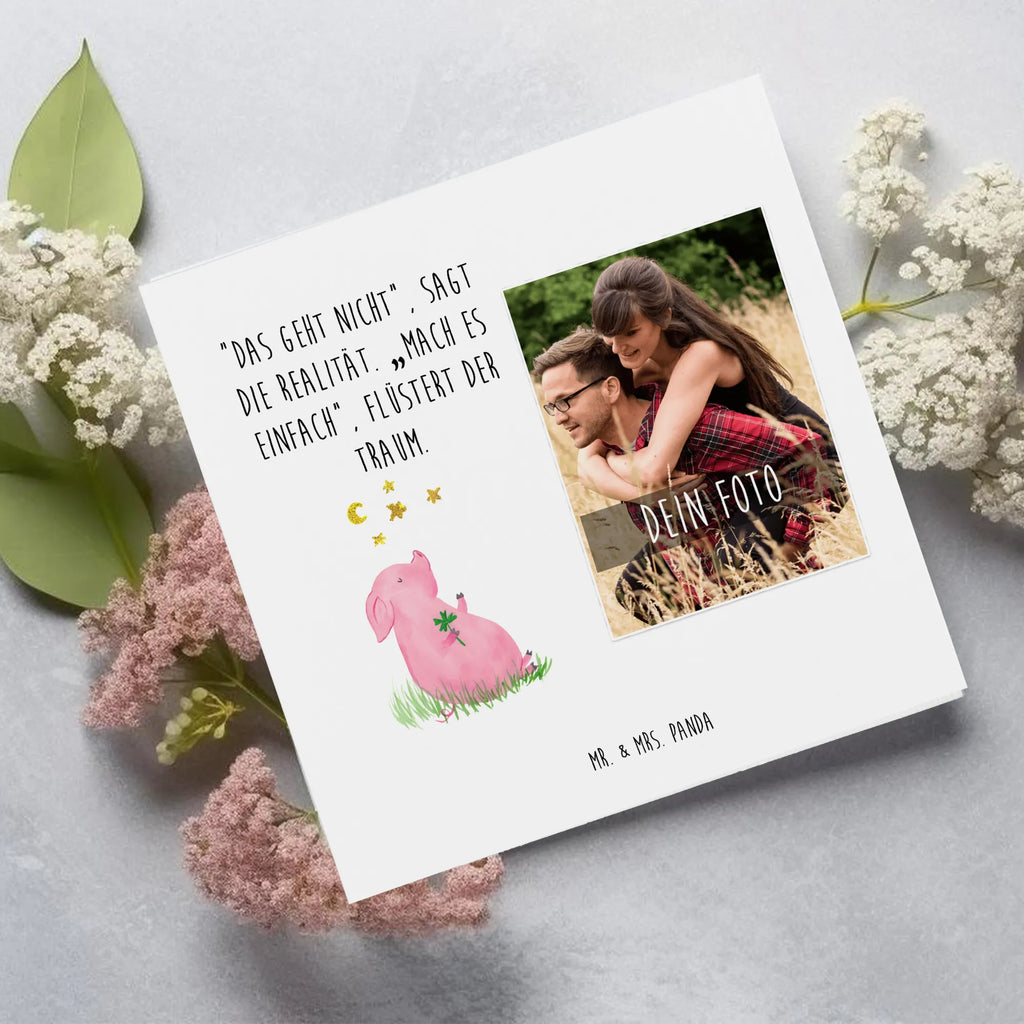 Personalized Photo Deluxe Card Pig Luck Personalisierte Foto Grußkarte, Tiermotive, Gute Laune, lustige Sprüche, Tiere, Glücksschwein. Glück, Schwein, Schweinchen, Sterne, Sernchen, Ziele, Träume, Motivation, Glücksbringer