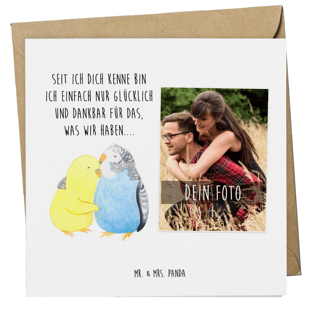 Personalized Photo Deluxe Card Parakeets in love Personalisierte Foto Grußkarte, Liebe, Partner, Freund, Freundin, Ehemann, Ehefrau, Heiraten, Verlobung, Heiratsantrag, Liebesgeschenk, Jahrestag, Hocheitstag, Vögel, Vertrauen, Wellensittich, Kuscheln, Nähe