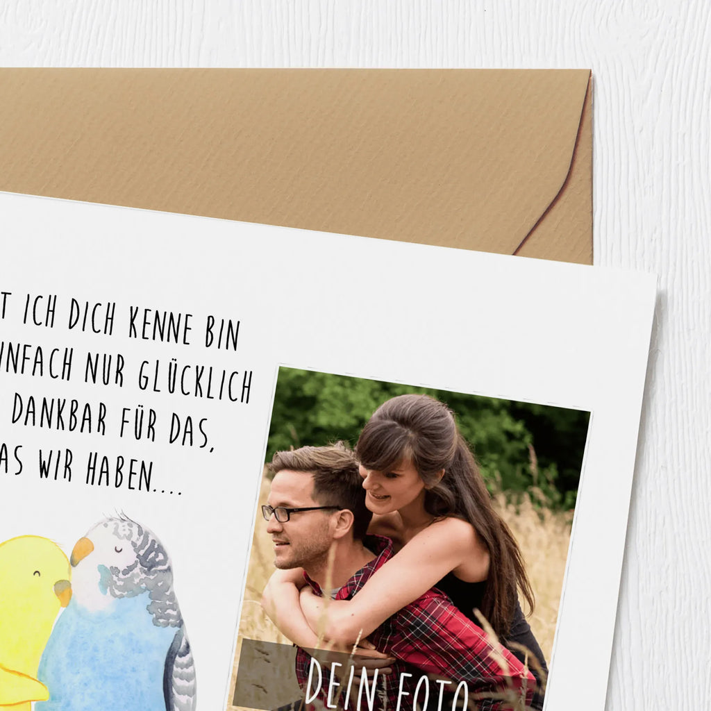 Personalized Photo Deluxe Card Parakeets in love Personalisierte Foto Grußkarte, Liebe, Partner, Freund, Freundin, Ehemann, Ehefrau, Heiraten, Verlobung, Heiratsantrag, Liebesgeschenk, Jahrestag, Hocheitstag, Vögel, Vertrauen, Wellensittich, Kuscheln, Nähe