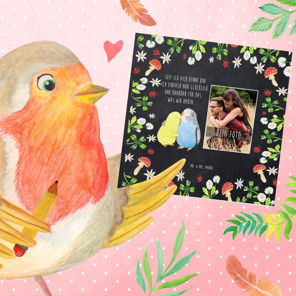 Personalized Photo Deluxe Card Parakeets in love Personalisierte Foto Grußkarte, Liebe, Partner, Freund, Freundin, Ehemann, Ehefrau, Heiraten, Verlobung, Heiratsantrag, Liebesgeschenk, Jahrestag, Hocheitstag, Vögel, Vertrauen, Wellensittich, Kuscheln, Nähe