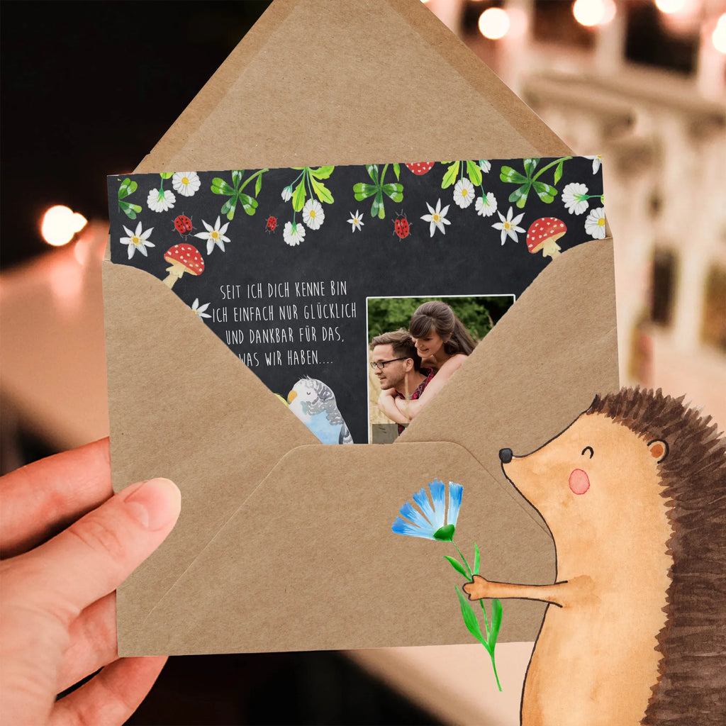 Personalized Photo Deluxe Card Parakeets in love Personalisierte Foto Grußkarte, Liebe, Partner, Freund, Freundin, Ehemann, Ehefrau, Heiraten, Verlobung, Heiratsantrag, Liebesgeschenk, Jahrestag, Hocheitstag, Vögel, Vertrauen, Wellensittich, Kuscheln, Nähe