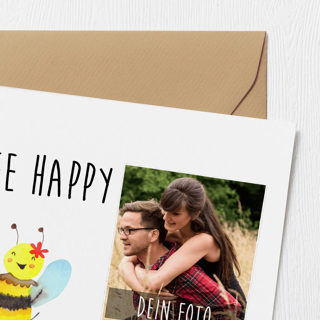 Personalized Photo Deluxe Card bee happy Personalisierte Foto Grußkarte, Biene, Wespe, Hummel